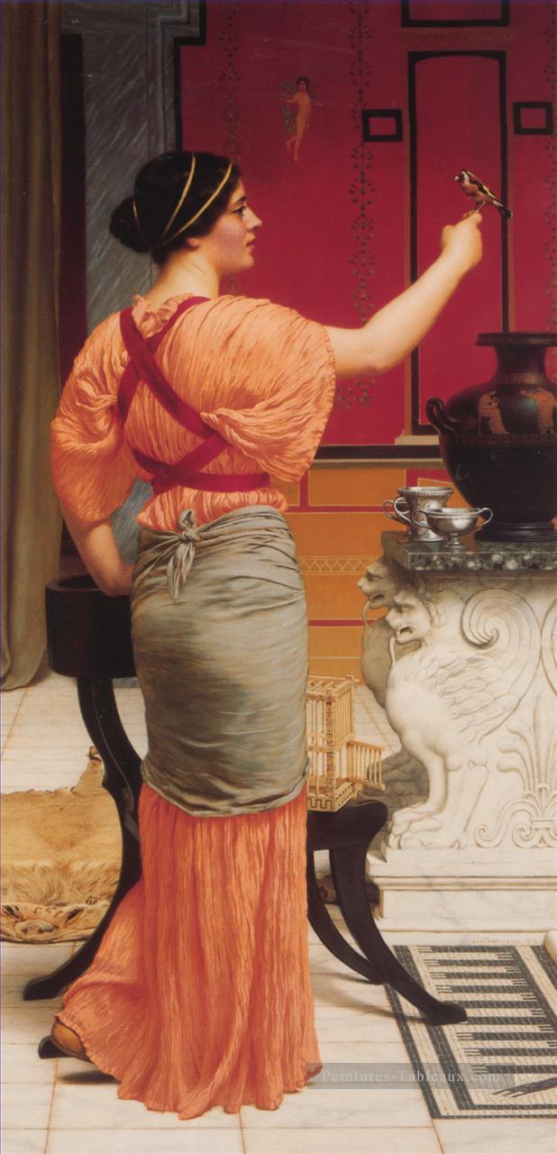 Lesbia avec sa Sparrow néoclassique dame John William Godward Peintures à l'huile